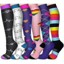 (L XL, Style 01) Compression Socks For Women & Men Circulation 6 Pairs For Athletic Running Cycling