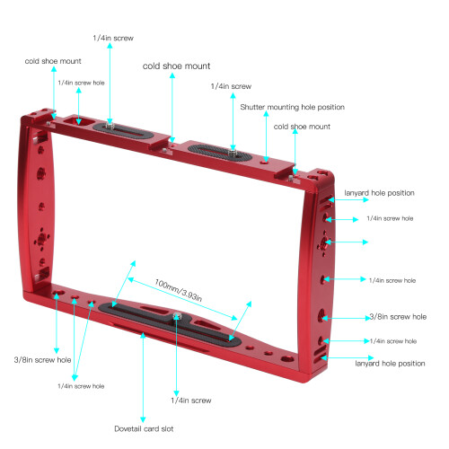 Metal Handheld Phone Bracket with Cold Shoe, 15.4oz, Red 2