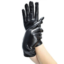 (Black) Women Shiny Metallic Punk Gloves Faux Leather Gloves Cosplay Accessories