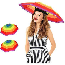 (Colorful 1) Umbrella Hat, 2 Pack Colorful Party Hats Hands Free Umbrella