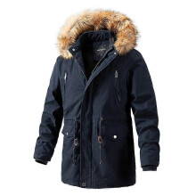 (M,Blue)Men's Hooded Collar Winter Casual Padded Cotton Jacket
