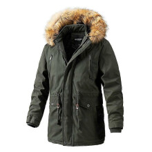 (M,Green)Men's Hooded Collar Winter Casual Padded Cotton Jacket