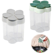 2pcs 5 In 1 Spice Containers, Multi-spice Dispenser, Portable Travel Seasoning Condiment Containers, Salt Pepper Spice Shaker with Lid&labels Clear Co
