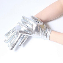 (Silver)Women Shiny Metallic Punk Gloves Faux Leather Gloves Cosplay Accessories