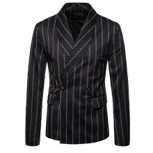 (S,black)Men's striped suit jacket premium design