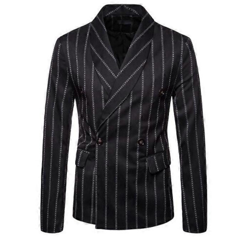 (S,black)Men's striped suit jacket premium design