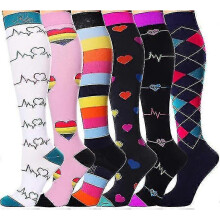 (L XL, Style 13) Compression Socks For Women & Men Circulation 6 Pairs For Athletic Running Cycling