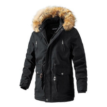 (M,Black)Men's Hooded Collar Winter Casual Padded Cotton Jacket