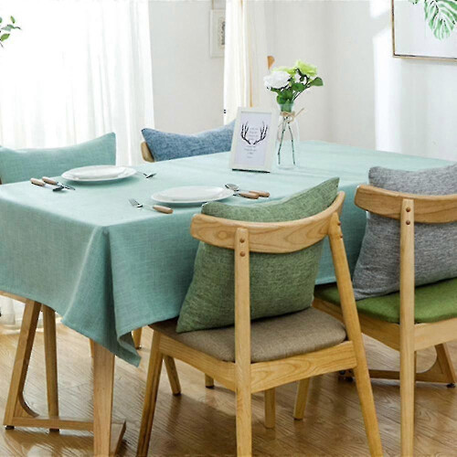 (Lake Blue, 90x90cm) Cotton Linen Tablecloth Rectangular Dining Table Cloth Cover Home Decor 2
