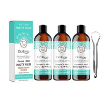 (3pcs) 3x Advanced Oil Pulling with Tongue Scraper, Natural Alcohol Free Mouthwash with Coconut Oil