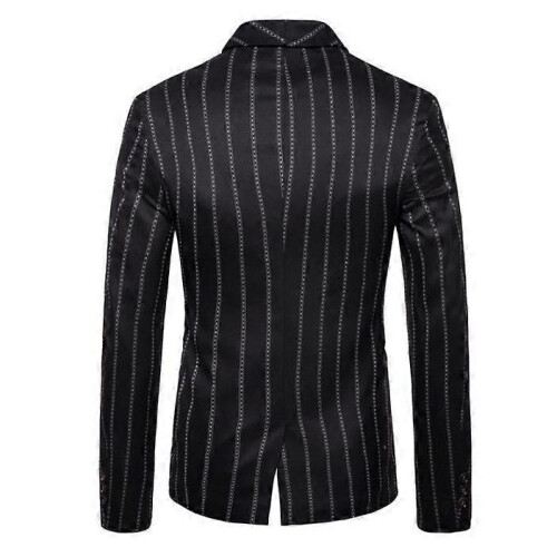 (L,black)Men's striped suit jacket premium design 2