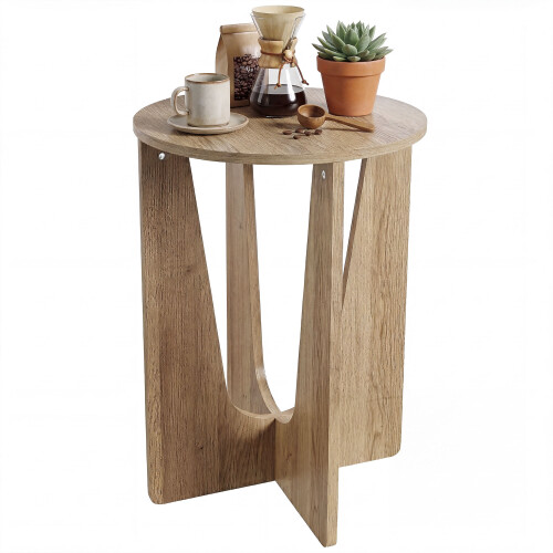 Homcom HOMCOM Round Side Table, End Table with Curved Legs Coffee Wood Effect 1