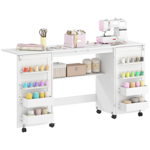 Homcom HOMCOM Folding Sewing Table with 2 Magnetic Doors, Storage Shelf, White 1