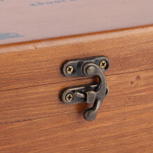 Vintage Pine Wood Sewing Box with Iron Tower Pattern, 490-761g