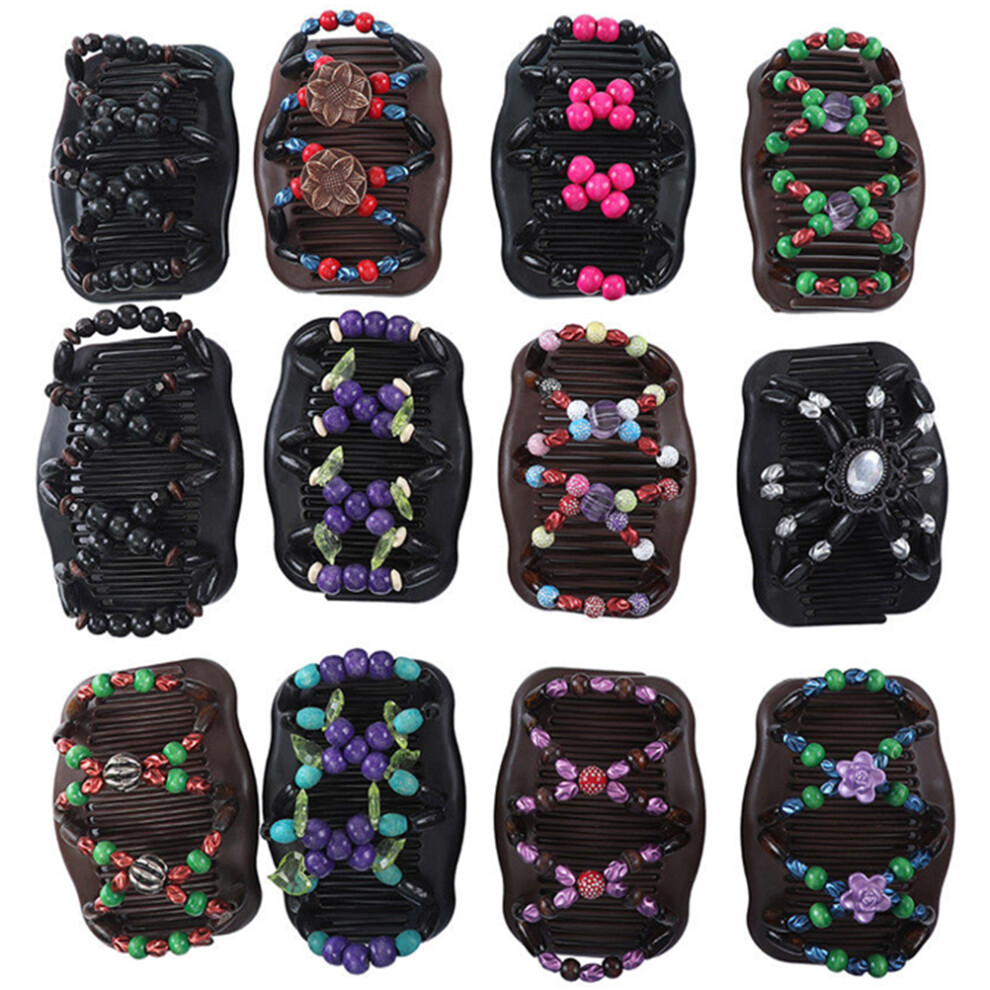 Double Slide Butterfly Wood Bead Comb
