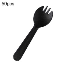 (Black) 50pcs Disposable Plastic Sweets Fruit Forks Spoons Party Dessert Scoop Cutlery Jikaix - PJ