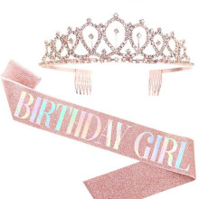 (set 2) Birthday Girl Sash and Tiara compatible with Women Birthday Sash & Rhinestones Crown with Comb Gift Kit Decorations Party Favor