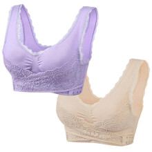 (M) 2pack Bras compatible with Older Women, Adjustable Compression Shock Absorption Front Cross Side Buckle Lace Bras
