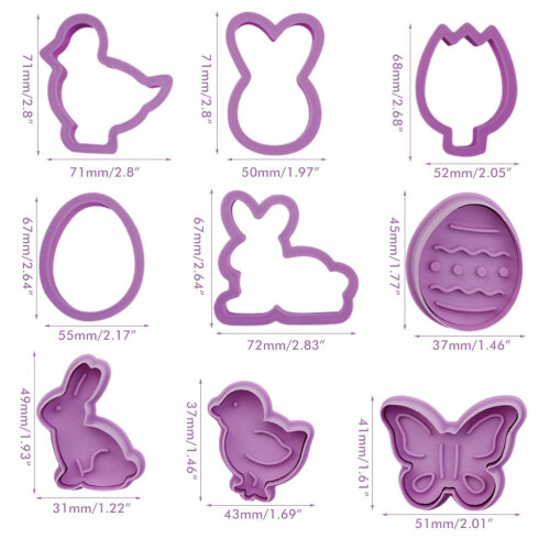 9PCS Plastic Bunny Biscuit Cutter Set | Easter DIY Baking Tool Purple