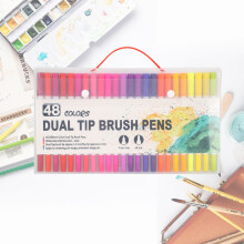 48Pcs Dual Tip Brush Pens Set for Drawing Watercolor Art, 1-2mm