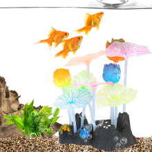 Artificial Resin Water Plants 6 Lotus Leaf + 3 Lotus Flower for Fish Tank Decoration