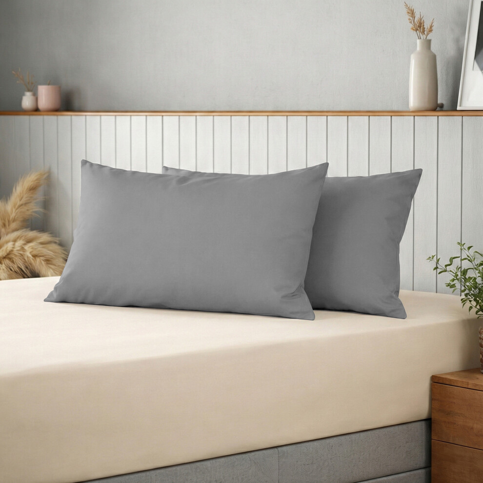Moonlight Bedding Limited (Pillowcase Pair, Charcoal) 25Cm Deep Brushed Microfiber Fitted Bed Sheet- 200Tc Elastic Stretchable Hotel Quality Durable Fitted Sheets