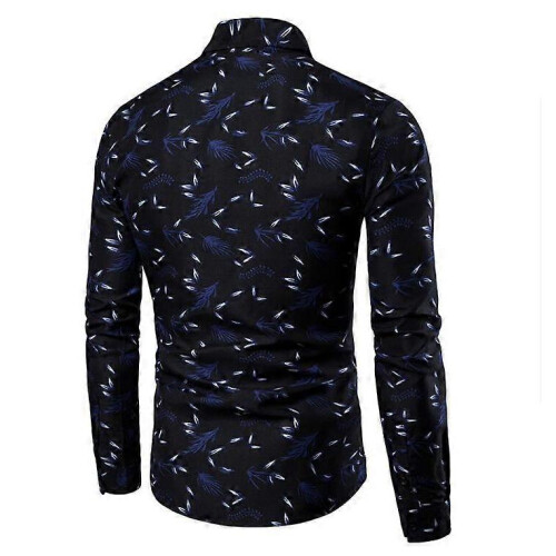 (L,blue)Men's Long Sleeve Shirts Casual Print Button Up Shirts 1