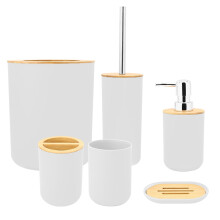 6Pcs Bathroom Set PP + Bamboo White Gray Black Size As Shown