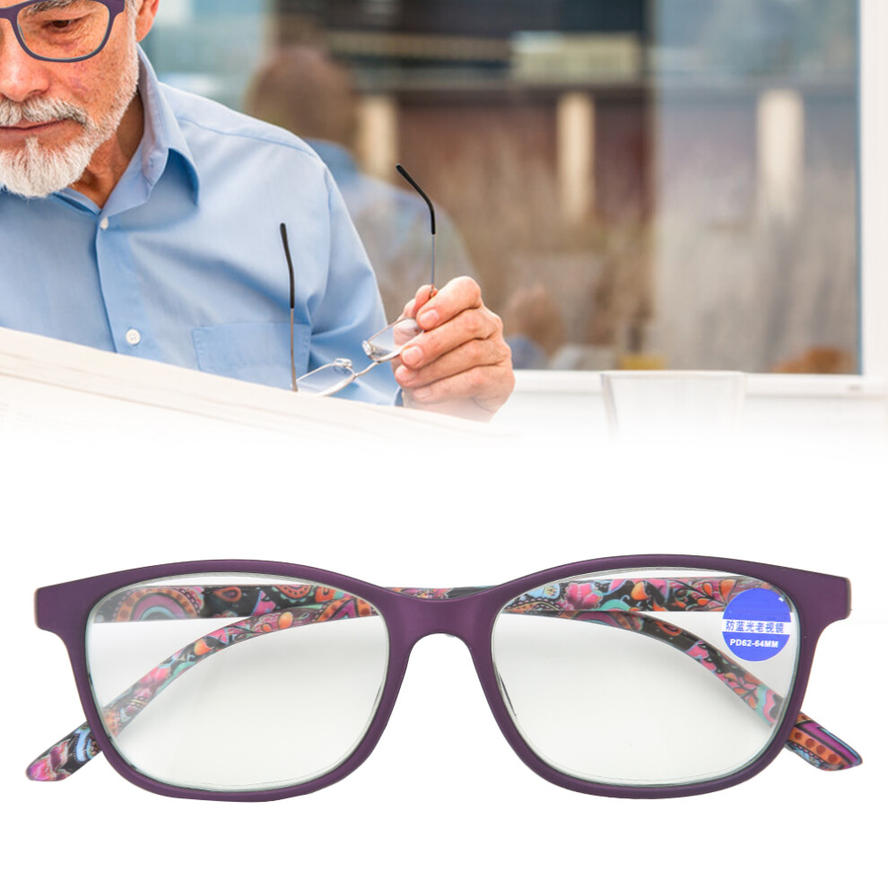 Purple/Blue Multifocal Reading Glasses +200 Ray Anti-Presbyopia Unisex