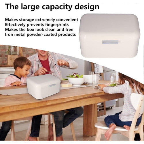 Vintage White Metal Bread Box: Spacious, Airtight Storage 1