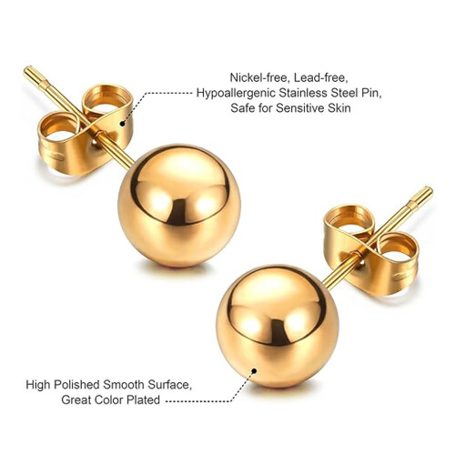 Σκουλαρίκια Secure Screw-Backs, Minimal Ball Studs με στρογγυλά σφαιρικά κουμπιά από ανοξείδωτο 2