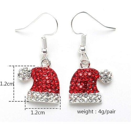 Christmas Dangle Stud Earrings Enamel Crystal Santa Bell Hat 1