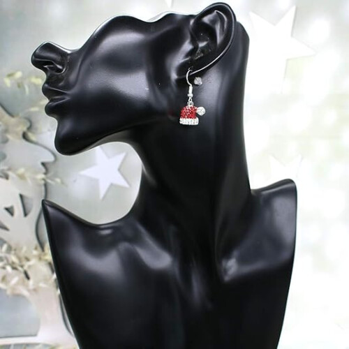Christmas Dangle Stud Earrings Enamel Crystal Santa Bell Hat 2