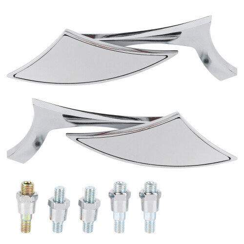 2pcs Chrome Aluminum Motorcycle Rearview Mirrors 8mm/10mm Thread 1