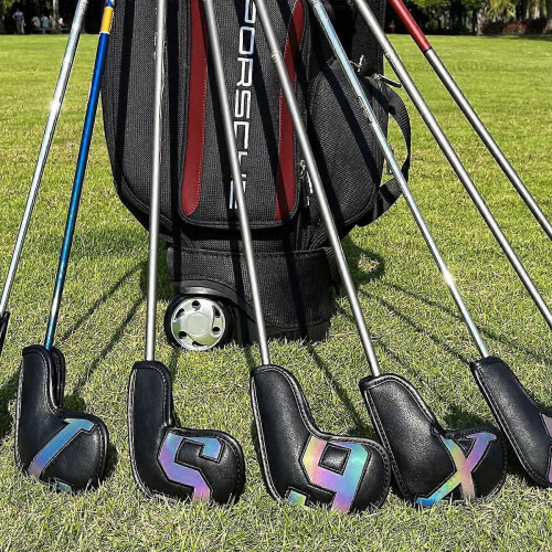 (White-Black) 10pcs Leather Golf Iron Head Covers Set 2
