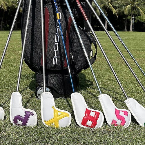 (White-Color) 10pcs Leather Golf Iron Head Covers Set 1