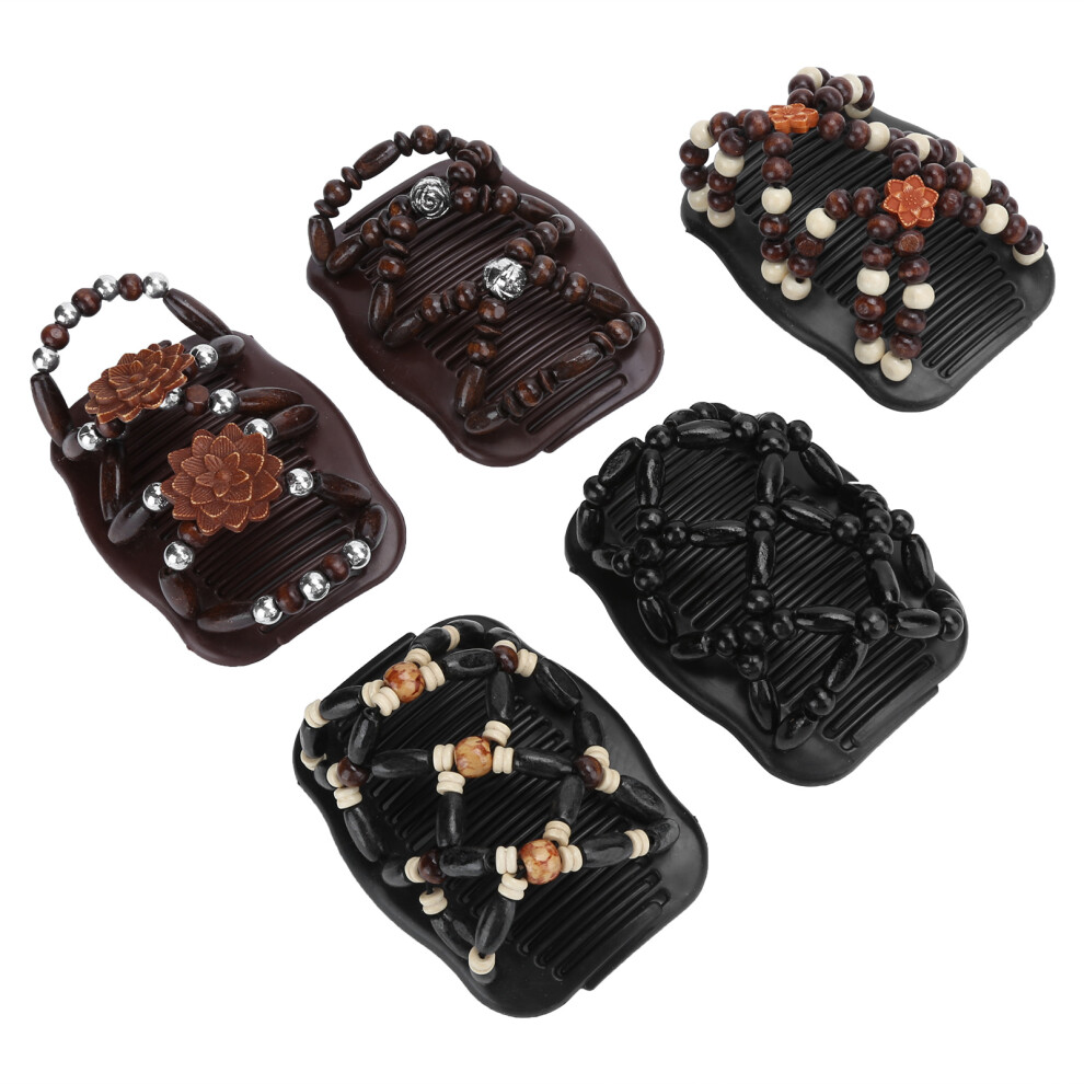 Set of 5 Wood Bead Hair Combs Stretchy
