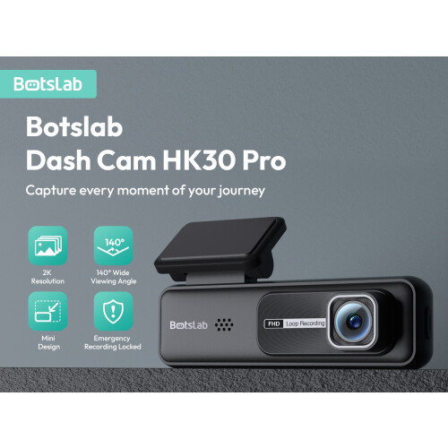 Botslab Dash Cam + 2K Resolution + Mini Design & 140° Wide Angle + Night Vision & Emergency Recording