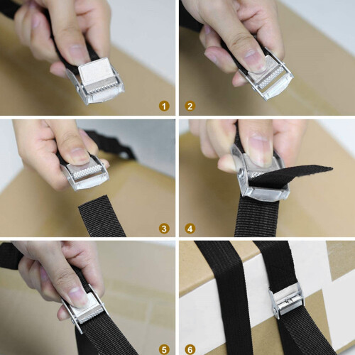 6Pcs Heavy Duty Nylon Tie Down Straps, 2.5m, Black 2
