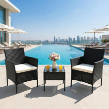 Alivio 3-Piece Outdoor Wicker Furniture Set with Cushions &amp; Coffee Table (Black)