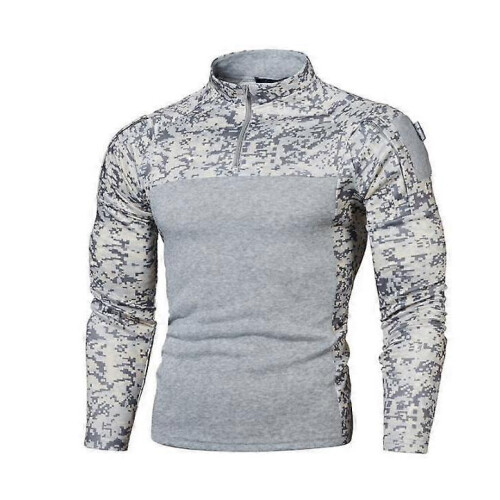 (XL,grey)Men's Half Zip Pullover Long Sleeve Camo Army Sweatshirt 1