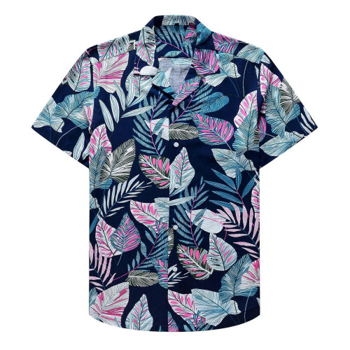 (L,blue)Men's casual shirts Loose floral shirts 1