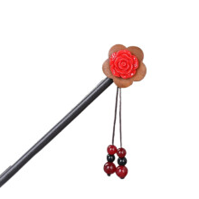Grampo de cabelo em estilo antigo com enfeites florais, palitos de cabelo de madeira com superfície lisa, grampos de cabelo de madeira feitos à