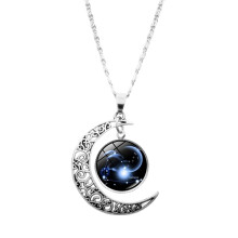 Pendentif croissant de lune galactique pour un style céleste, collier avec signe astrologique et thème du zodiaque, accessoire tendance.