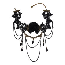 Säädettävä kaulakoru naisille, käsintehty goottilainen musta pitsi kristallitupsulla, vintage vampyyri -koru, steampunk-asukoru naisille