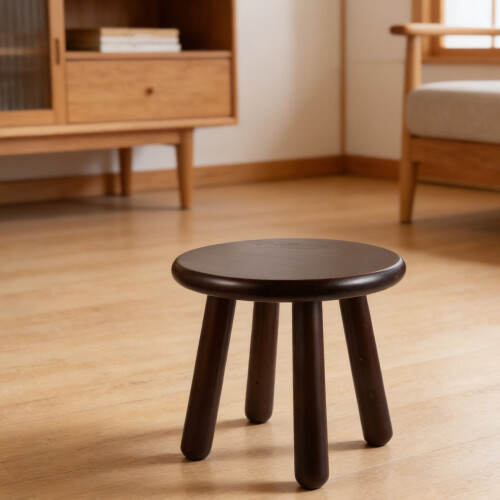 Brown Wooden Step Stool Round Leg Stool for Plant Stand 2