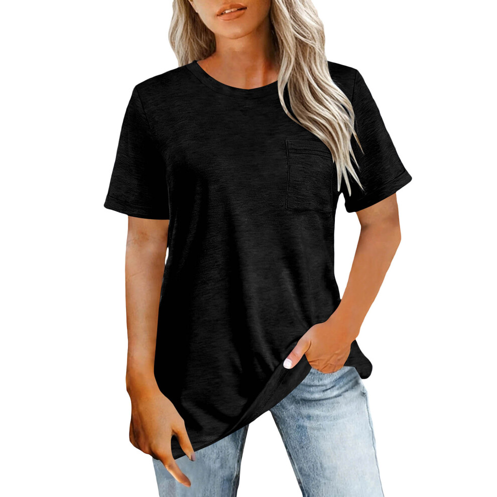 Women's Loose Short-Sleeve Summer Casual Top Basic-Black M