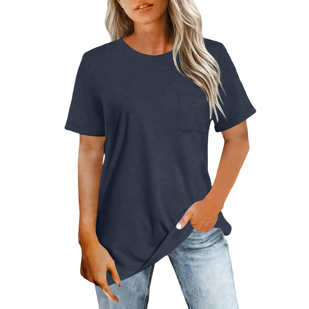 Women's Loose Short-Sleeve Summer Casual Top Basic-Gray M