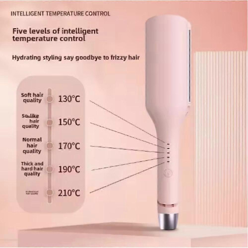 (Pink)32mm Egg Shaped Curling Iron V-Shape Wave Pattern Negative Ion Water Wave Texture Damage Free Hair Styling Tool for Dormitory 1