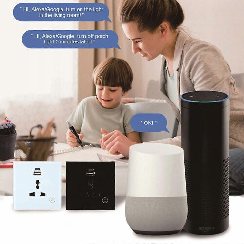 (white) Matter WIFI Zigbee Wall Socket With USB Type C Universal Electrical Plug Outlet Power Touch Switch For Alexa Google Home Tuya 1
